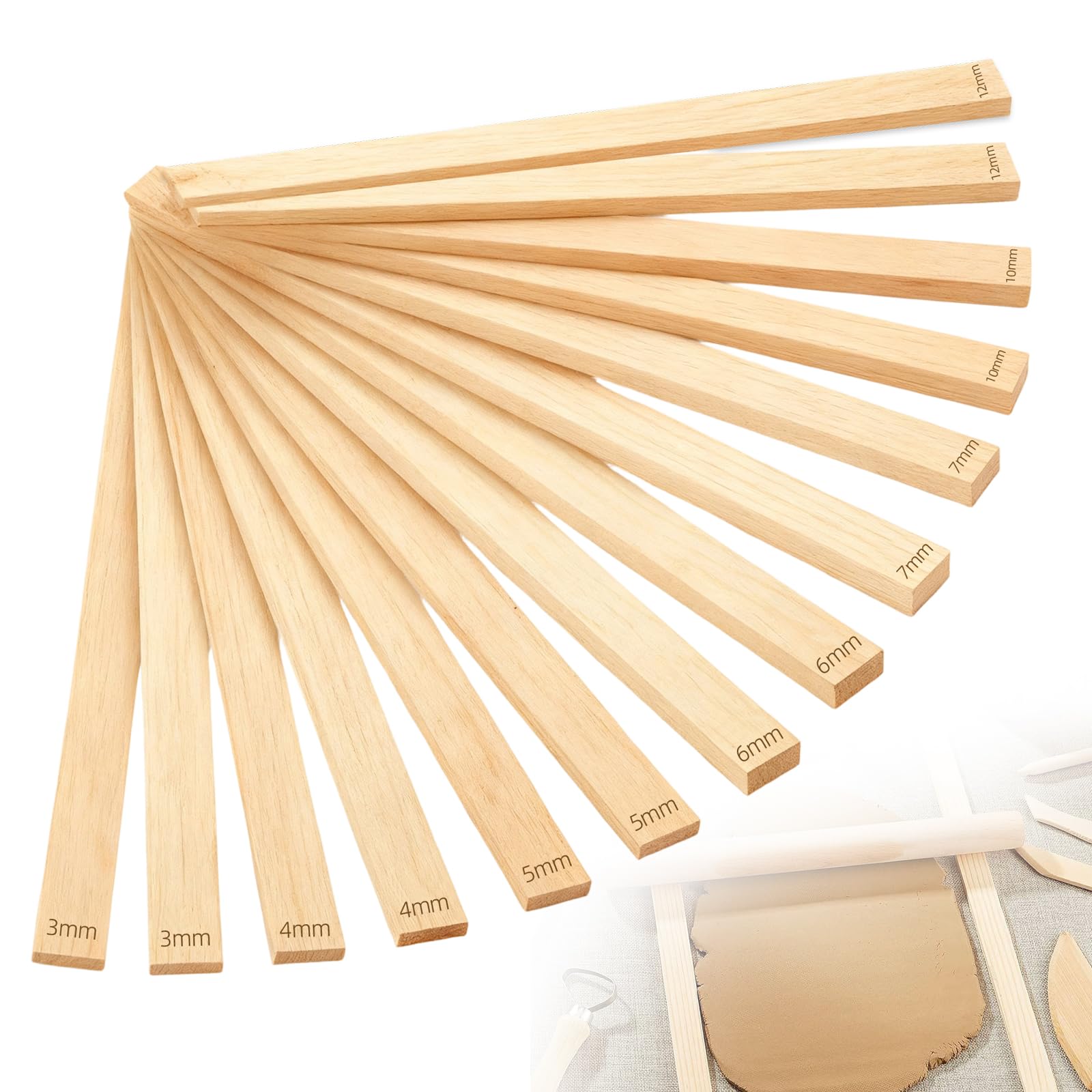 14 PCS Pottery Clay Rolling Guide Sticks, 7 Sizes Clay Rolling Pin Wooden Rolling Pin Guides Pottery Tools Clay Tools for Clay Thickness