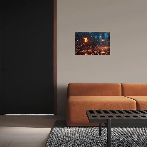 Miniatura 7 de Bitcoin Cityscape - Letrero de metal con diseño de paisaje urbano vintage, letrero de lata de viaje retro para hombre, cueva, bar, garaje,