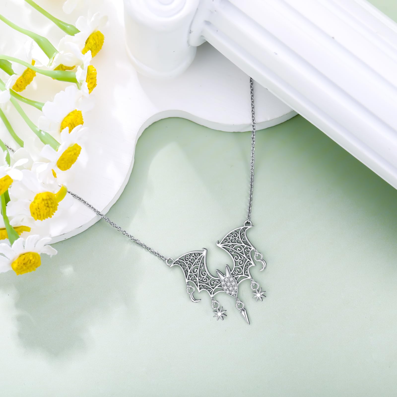 LWXIE Diamond Bat Necklace for Women 925 Sterling Silver Bat Necklaces with Lab Grown Diamond Jewelry Gifts