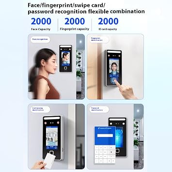Focket Face Recognition Attendance Machine, Biometric System Dynamic Card PIN Access Control Time Clock with Touchscreen Virtual Keys, for Employees Attendance