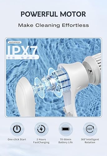 Miniatura 3 de Limpiador eléctrico giratorio, cepillo eléctrico de limpieza manual inalámbrico con 5 cabezales de cepillo reemplazables, limpiador de baño