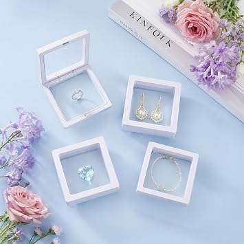 64 Pack 3D Floating Display Frame, 7x7cm Jewellery Box with PE Film, Square