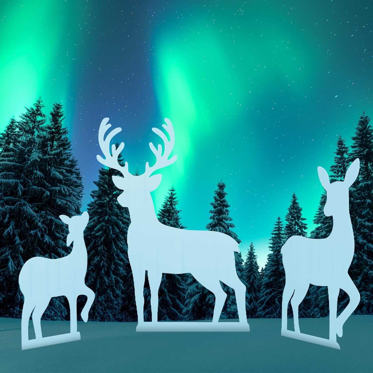 3 Pieces 23-45 Inch Large White Reindeer Christmas Decoration Outdoor Christmas Yard Decorations 2D Deer Family Silhouette Set Xmas Holiday Yard Decor for Lawn and Home Party