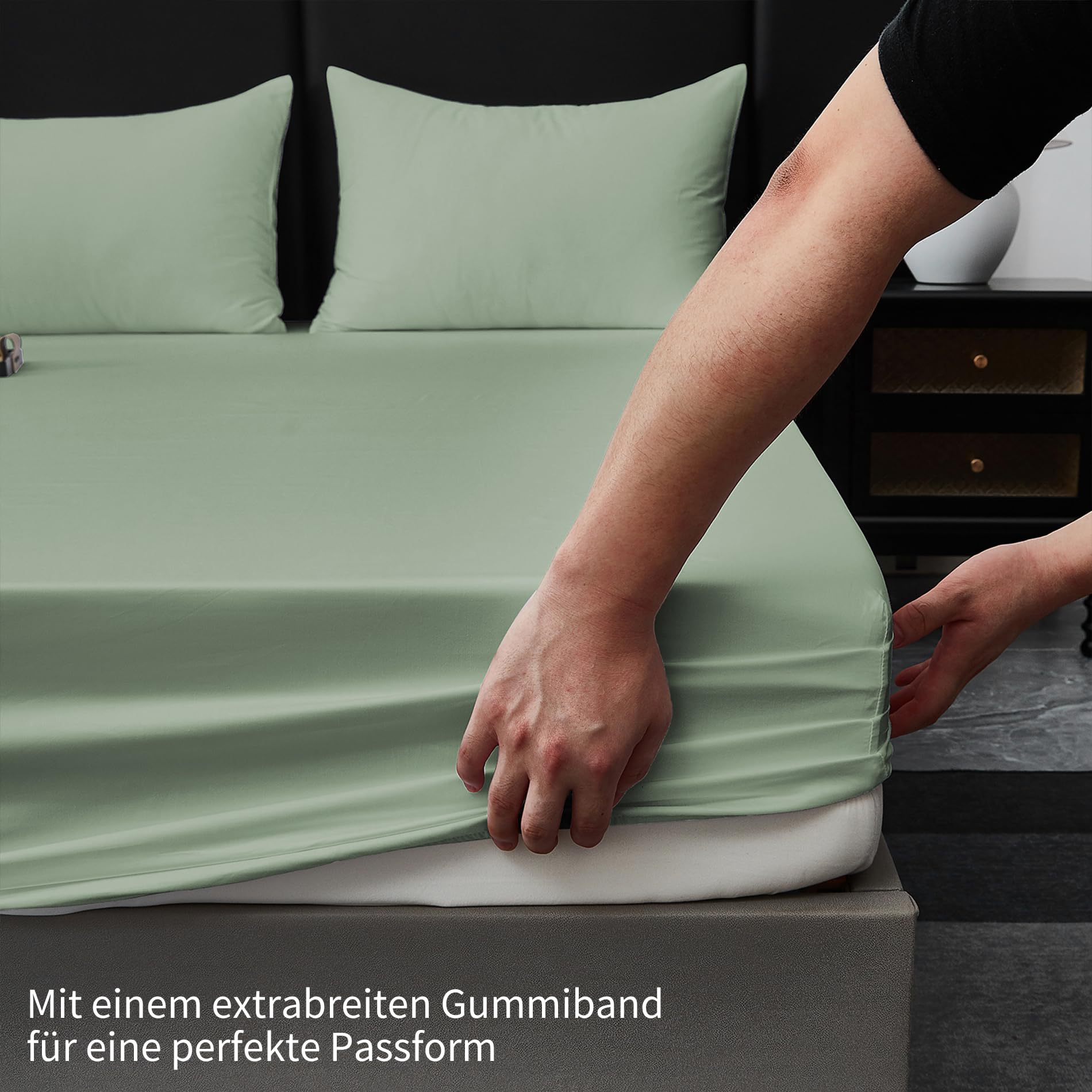 Spannbettlaken 180x200cm Baumwolle Satin Salbeigrün Bettlaken 180x200 100% Langstapelige Baumwolle Kühlend Weich Atmungsaktiv Mako Satin Spannbettlaken Boxspringbett Geeignet für 30cm Matratze