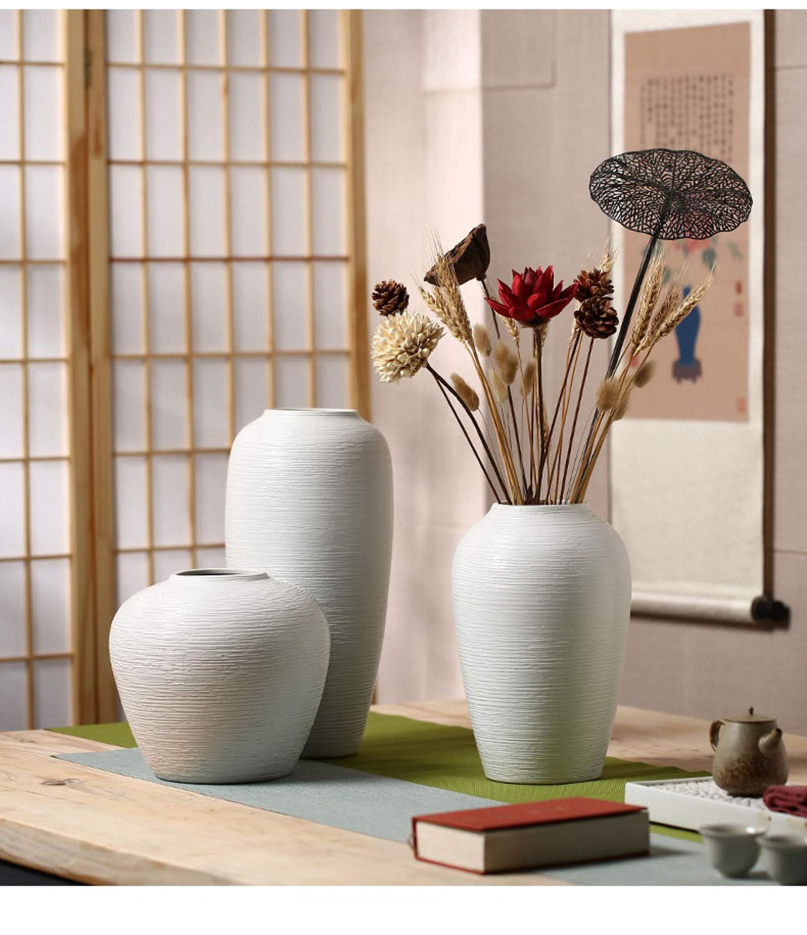 Florero De Cerámica Blanca, Jarrones Modernos Con Textura Alta De 12 Pulgadas Para Granja Decoracion Del Hogar Estante Centros De Mesa