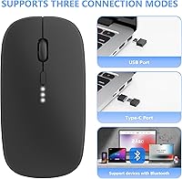 Vista 3 de QIJIAYI Ratón silencioso inalámbrico recargable delgado - Tecnología inalámbrica y Bluetooth de 2.4 G - Modos de conexión flexibles a través