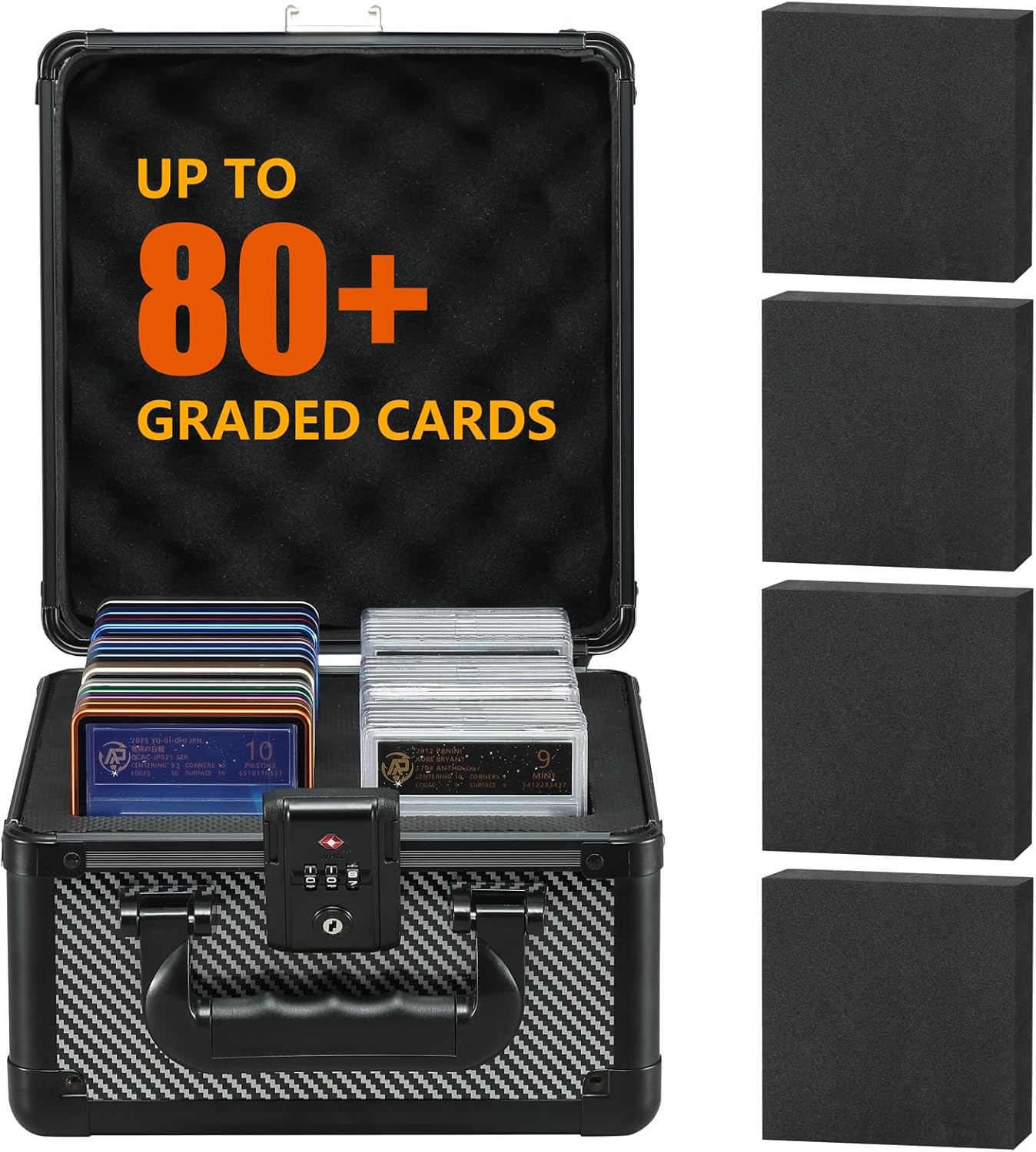 Graded Card Case Storage Box - Trading Card Case with 4 Foam Dividers, Waterproof Trading Card Holder, Compatible with PSA BGS CSG FGS Up to 80+ Cards with TSA Approved Locks (Black)