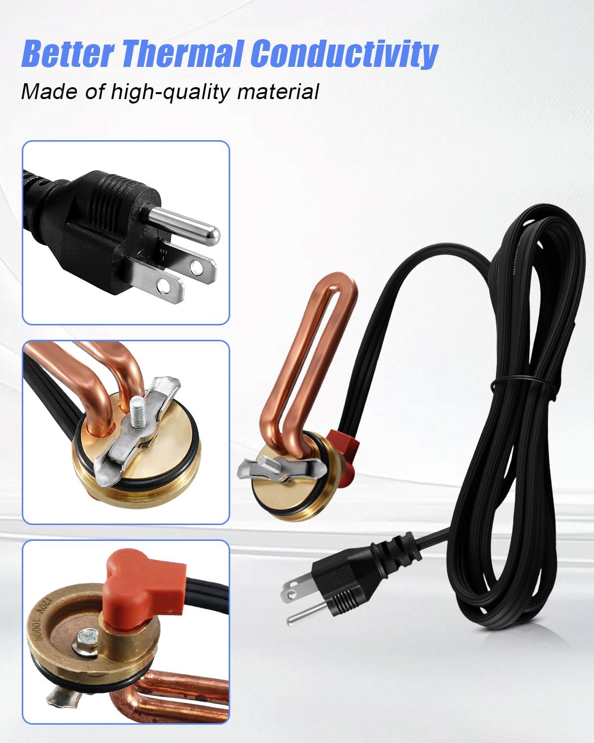 120V 1000W 1-1/2" Freeze Plug Engine Block Heater Fit for Ford Lincoln Mercury International Navistar, Diesel Engine Block Immersion Heater with Power Cord