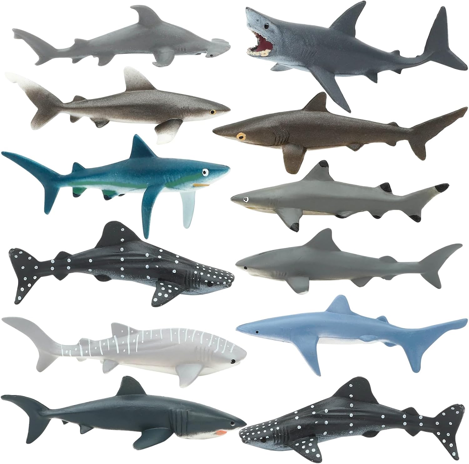 ONEST 12 Pieces Ocean Shark Figurines Playset Mini Sea Animal Figurines Realistic Detailed Plastic Ocean Sea Animal Figures