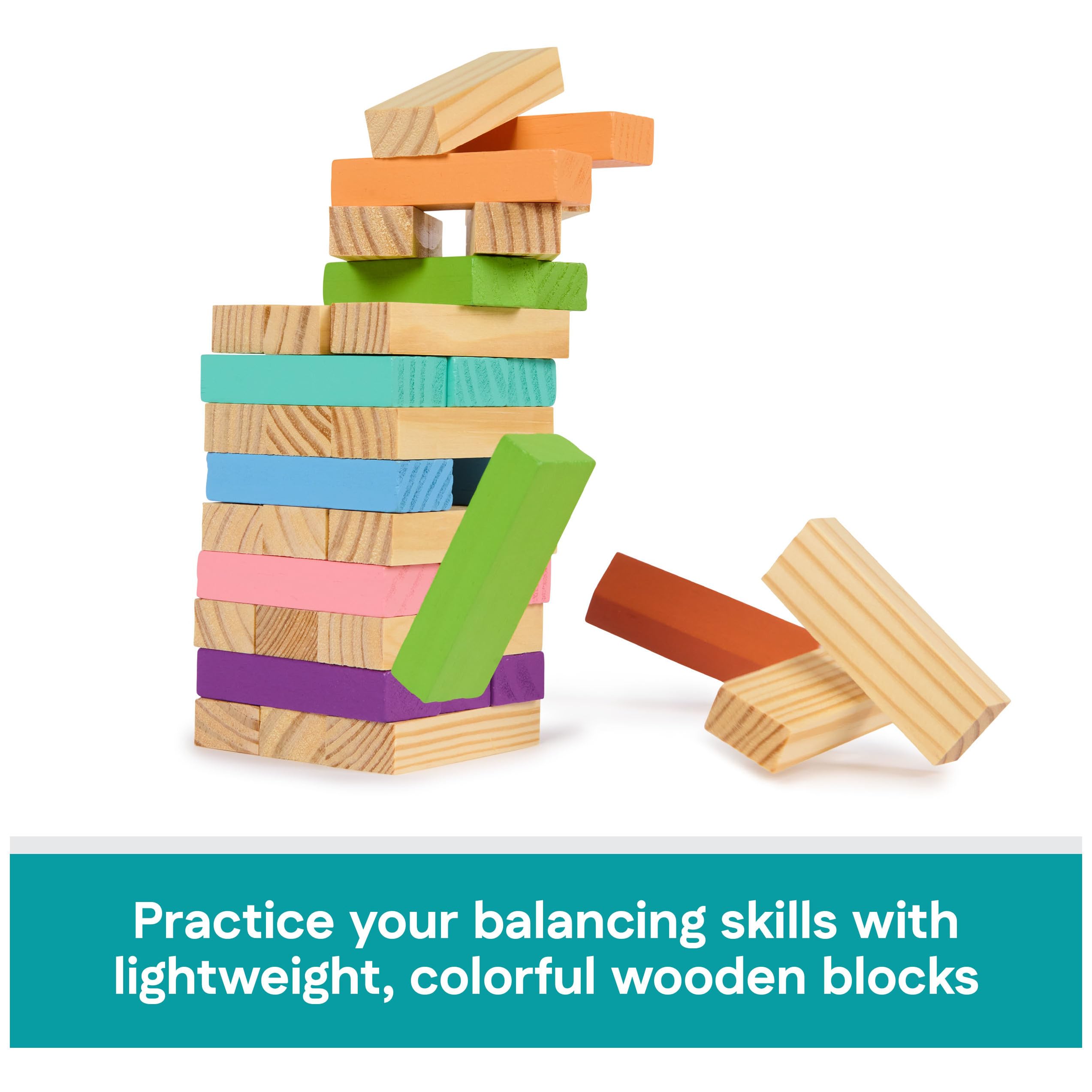 Spin Master Games, Color Classics Jumbling Tower, klassisches Stapelblöcke, Turm-Spiel, aus Holz, buntes und modernes Couchtisch-Dekor, für 2+ Spieler, ab 8 Jahren