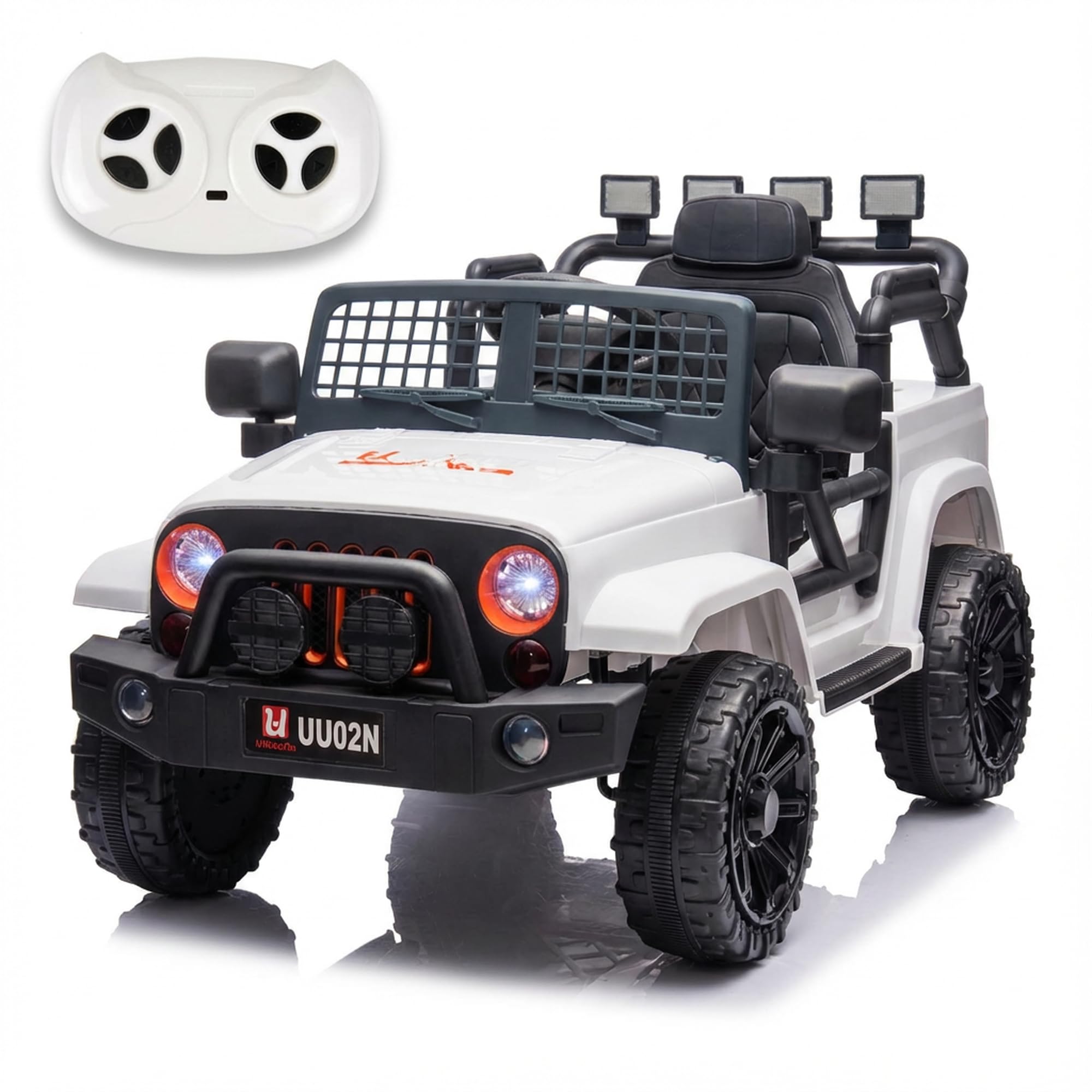 Bluefun 12V Kids Ride on Truck Electric Car, Ride On Car for Kids with Parent Remote Control, 6WD Suspension Electric Vehicles Toys for Toddlers, Adjustable Speed, Head Lights, USB, White