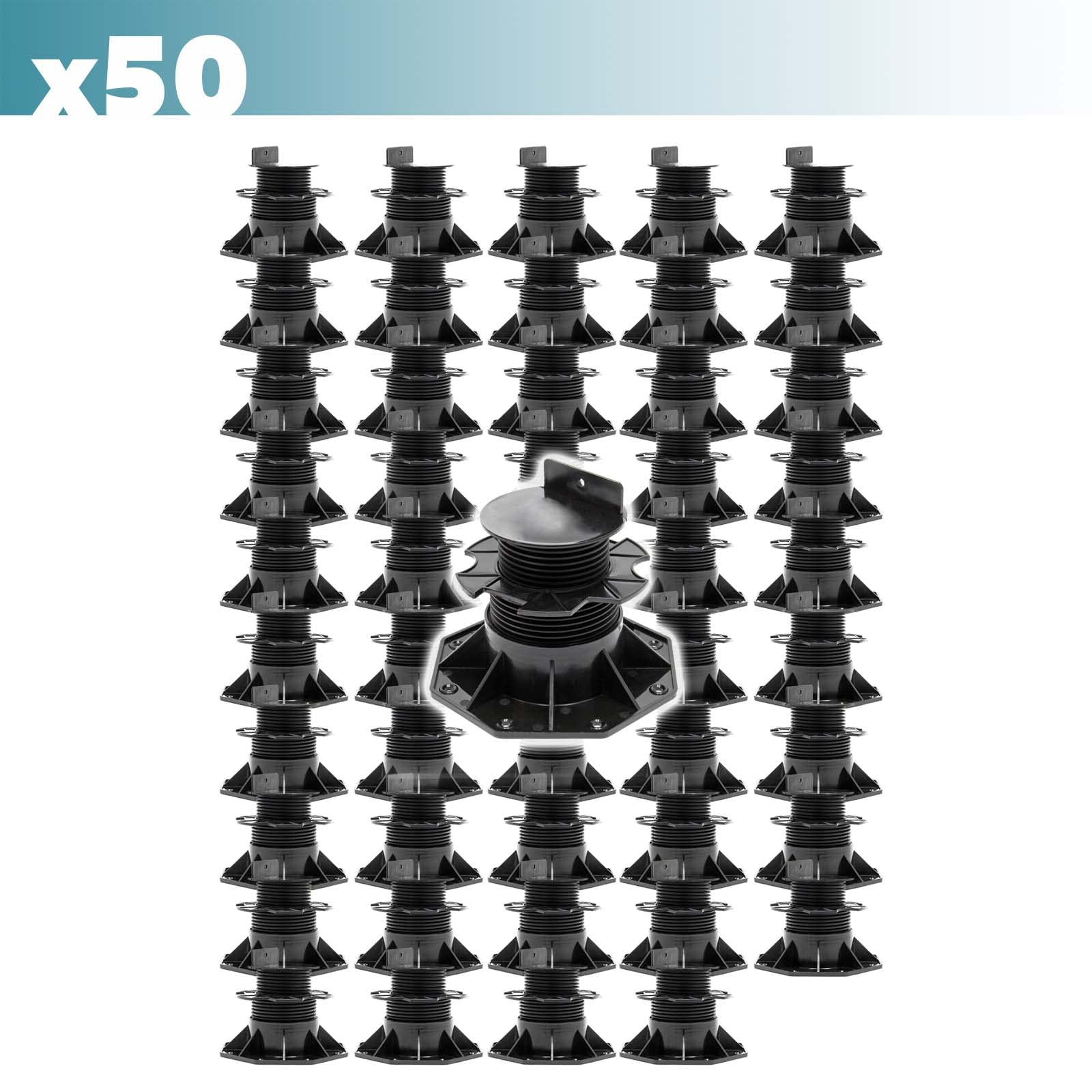 XPOtool Juego de 50 bases regulables para terraza carga máxima 2700kg ajustable en altura 60-128mm