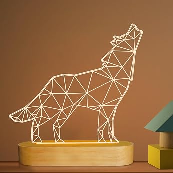 Wolves Gifts 3 D Optical Illusion Wolf Lamp Animal LED Night Light for Children Boys Men Bedroom Decoration USB Power Warm White Color Table Lamps