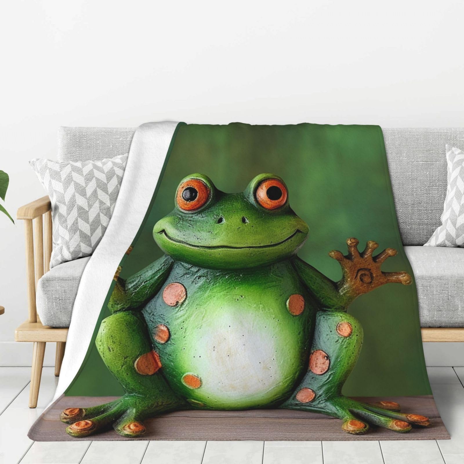 Welcome Frog Throw Blanket Plush Flannel Fleece Blanket, Soft Lightweight Cozy Blankets 80"X60" for Bed Couch Sofa Travel
