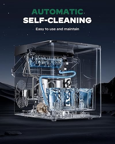 Miniatura 5 de Silonn Boost Ice Maker con innovadora cesta de hielo de 2.5 L y tanque de agua de 1.8 L, 9 cubos de hielo de bala en 6 minutos, máquina de hielo