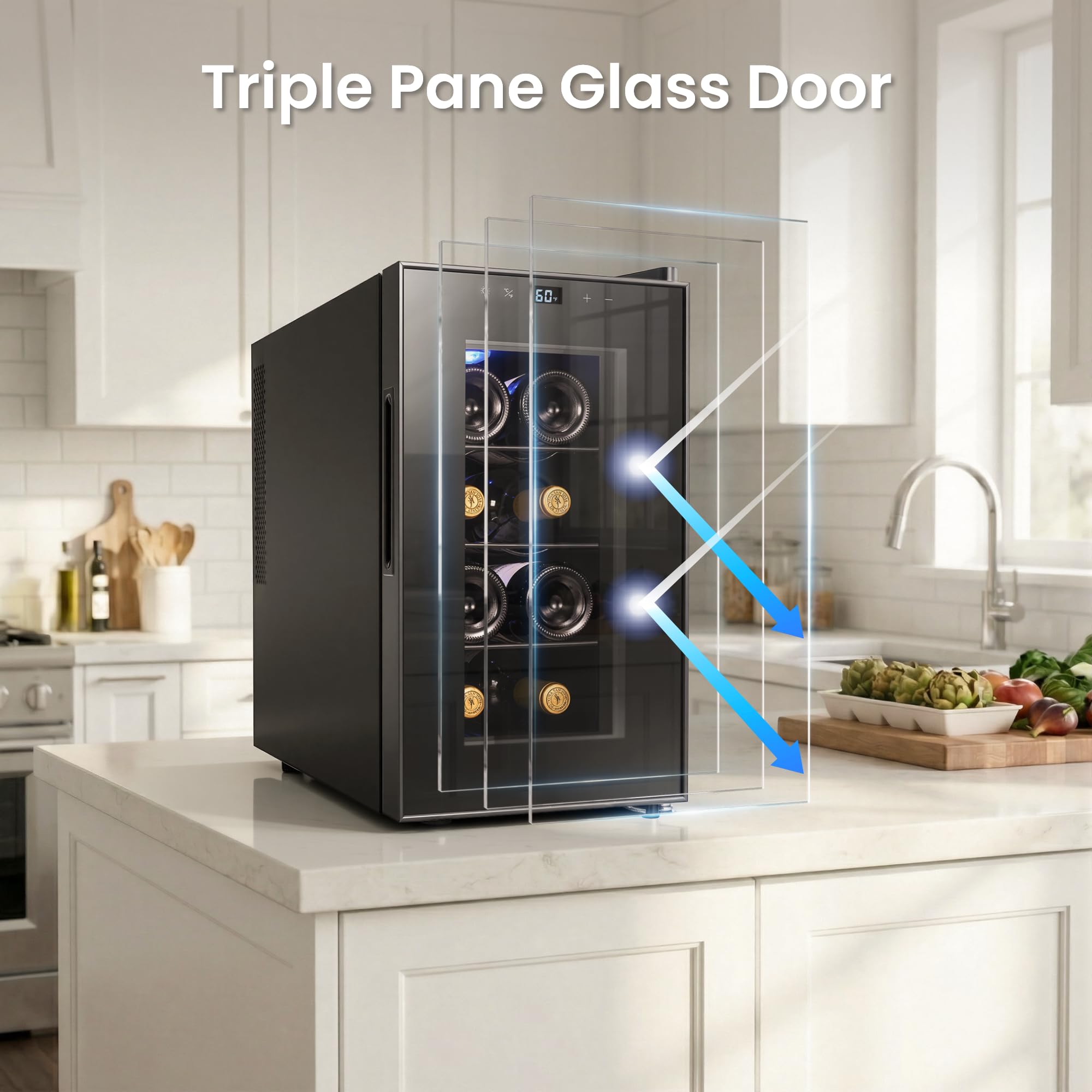 YEEGO 8 Bottles Wine Fridge - 40-65℉ Wine Refrigerator With Thermoelectric Energy Cooling & 38db Quiet, Freestanding,Countertop Wine Cooler With Glass Door For Apartment Office Rvs, 25l(0.88 Cu.Ft) on Fridge.com - View 5