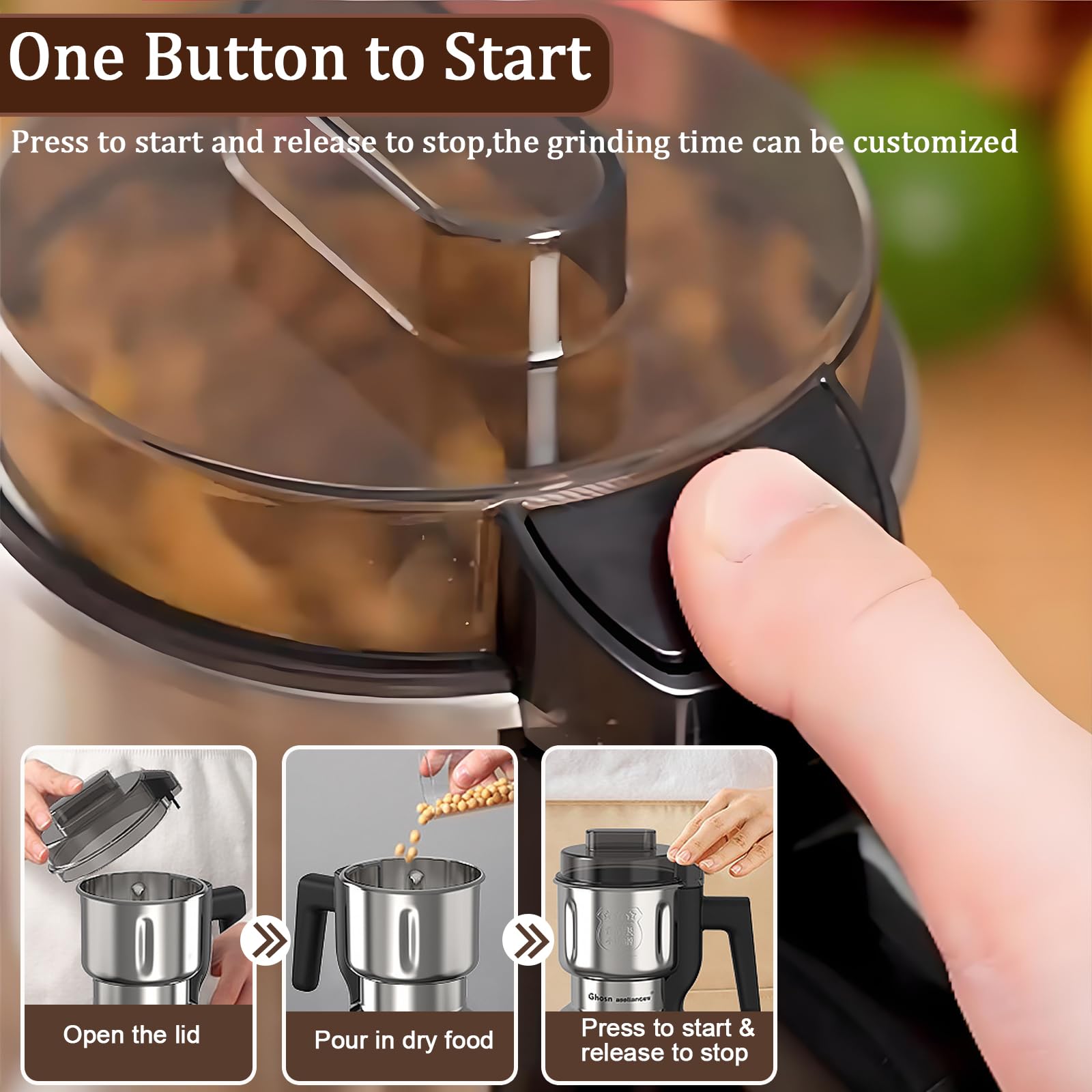 Molinillo de especias, potente molinillo de café eléctrico de 250 W, mini molinillo casero de 500 ml con 6 cuchillas de acero para moler frijoles de café, especias, hierbas secas, frutos secos