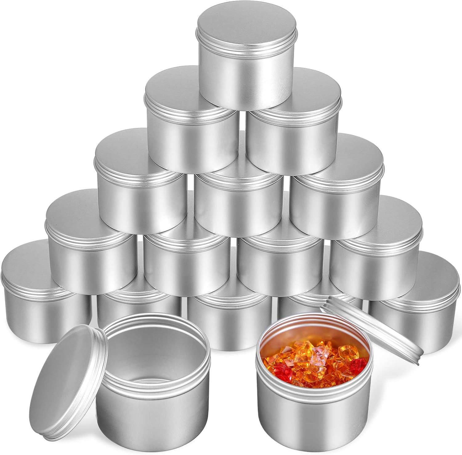 Cabilock 20 Pcs Empty Round Aluminum Tin Cans with Screw Lids for Making Candle Storage Cosmetic Candies Beans