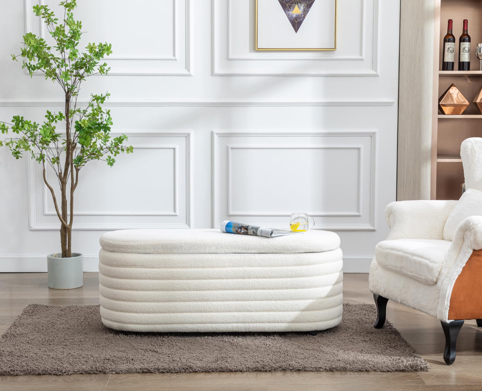 Panca portaoggetti,Panca portaoggetti in Ecopelle,Panca Premium Fine Letto con Contenitore,Panca Imbottita Moderna Panca per Scarpe Panca per Camera da Letto-Bianco 100x40x45cm(39x16x18inch