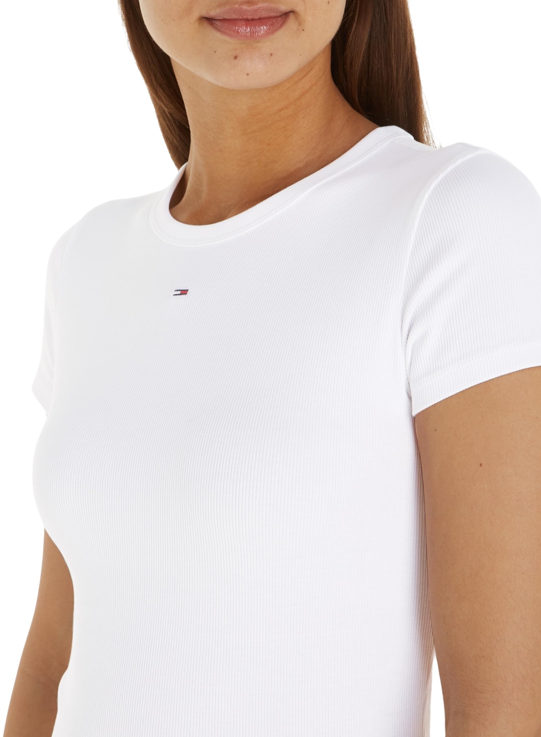 Tommy Jeans Donna T-Shirt Maniche Corte Essential Rib Slim Fit