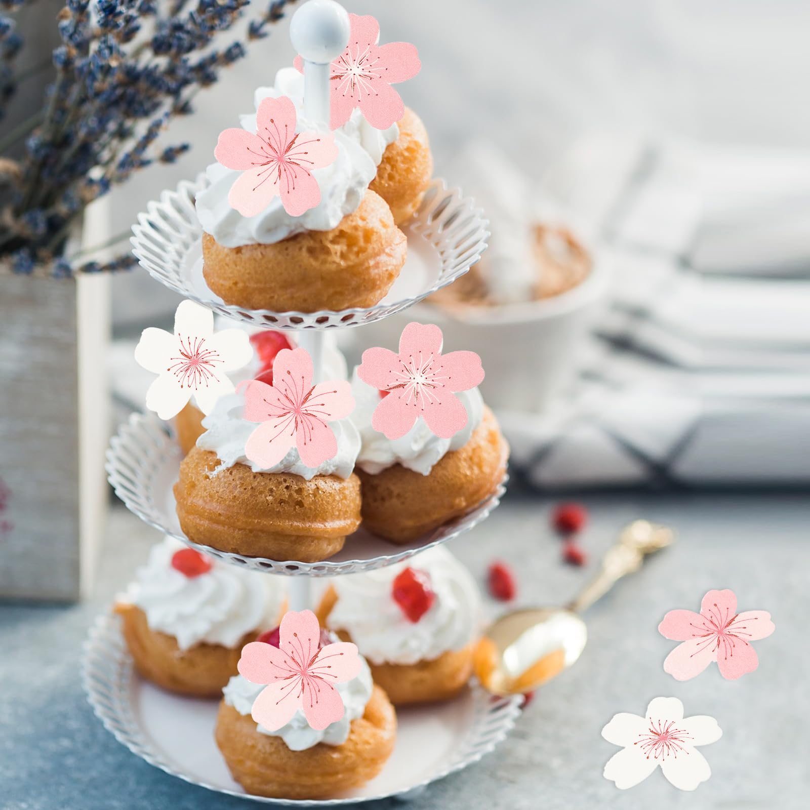 Décoration Gâteau Fleurs De Cerisier En Papier - Lot De 60 Pièces - Rose - Pour Cupcakes, Gâteaux D'anniversaire, Mariages