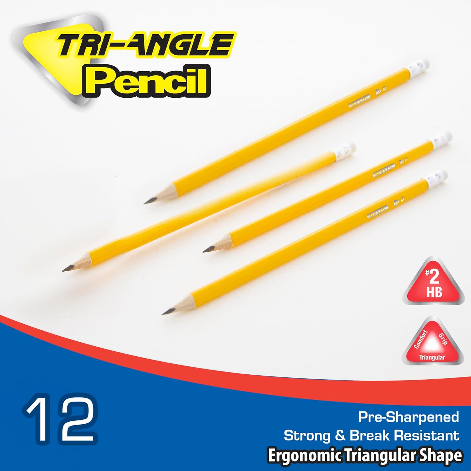 BAZIC Products Pencil Wood Pre-Sharpened #2 HB Triangle Pencils, Latex Free Eraser, Premium Wood Pre Sharpened Yellow Pencils for School Office (12/Pack), 144-Packs