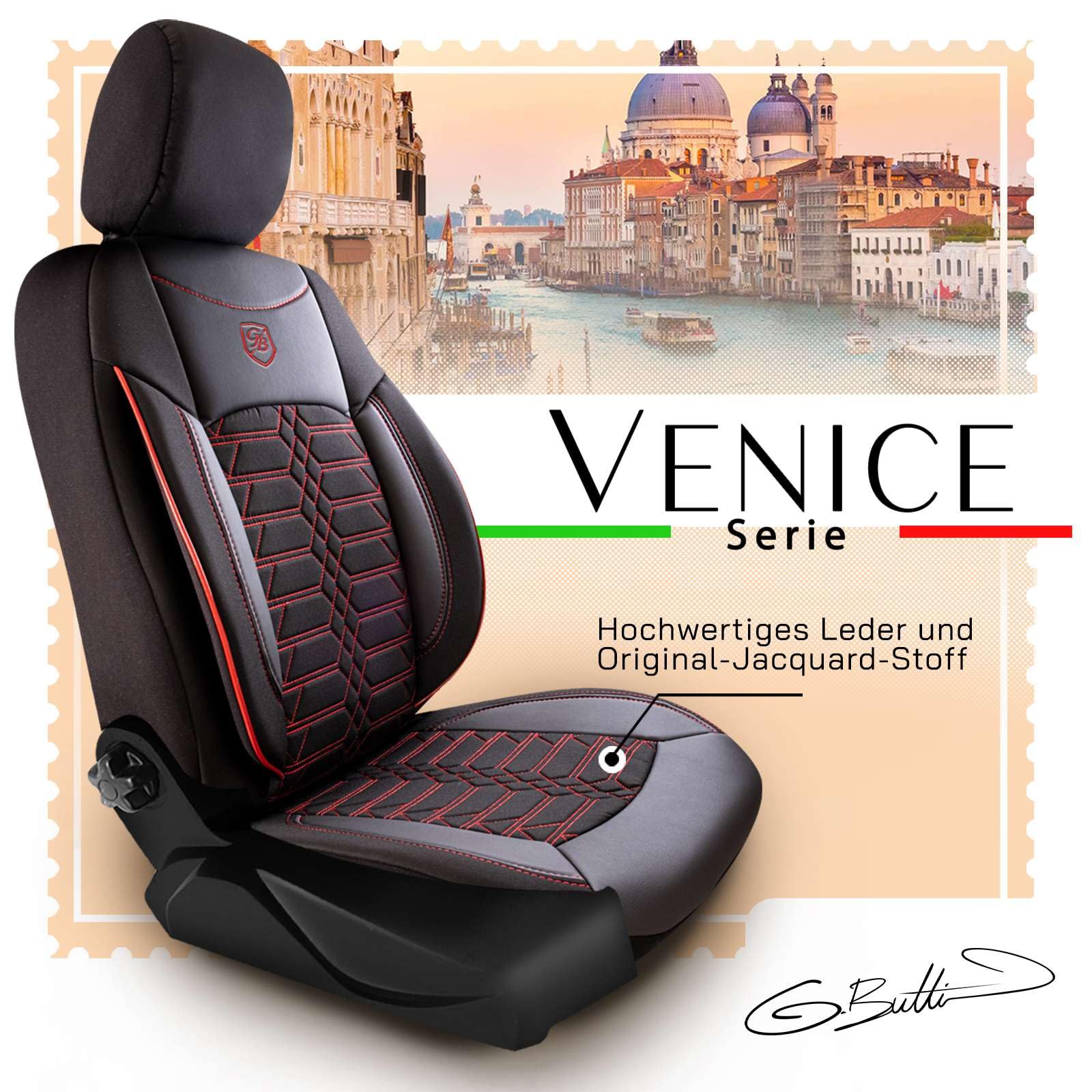 Autositzbezüge Universal – Premium Autozubehör Innenraum für PKW & SUV – Jacquard Sitzauflage, Autoschonbezug Auto, Airbag-kompatibel, Schwarz-Rot, Vordersitz-Set inkl. Montageset