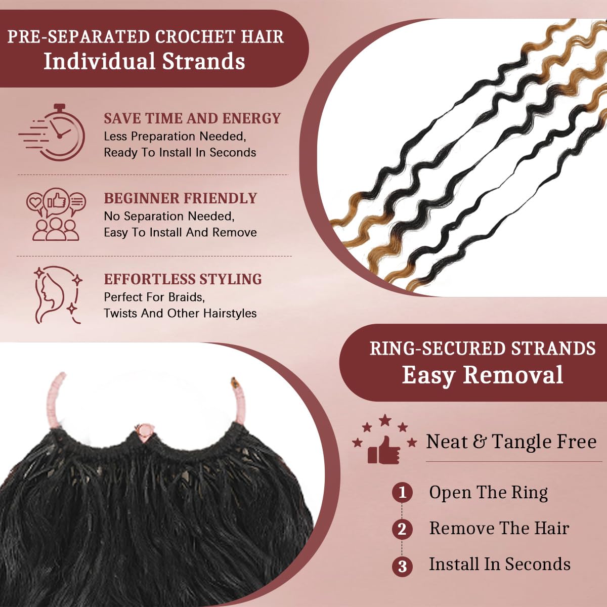 Burmese Curly Crochet Human Hair, 120g Knotless Pre-Separated Feather Bundles