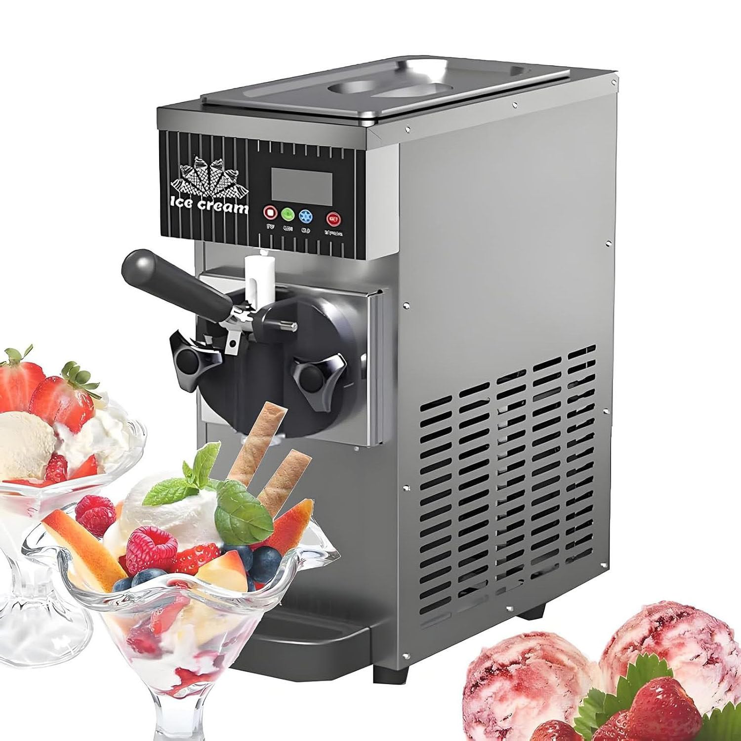 Machine à crème glacée commerciale – Machine à service souple de comptoir, 450 W, rendement 4–5 kg/h, écran tactile, nettoyage automatique, idéale pour les restaurants et les snack-bars