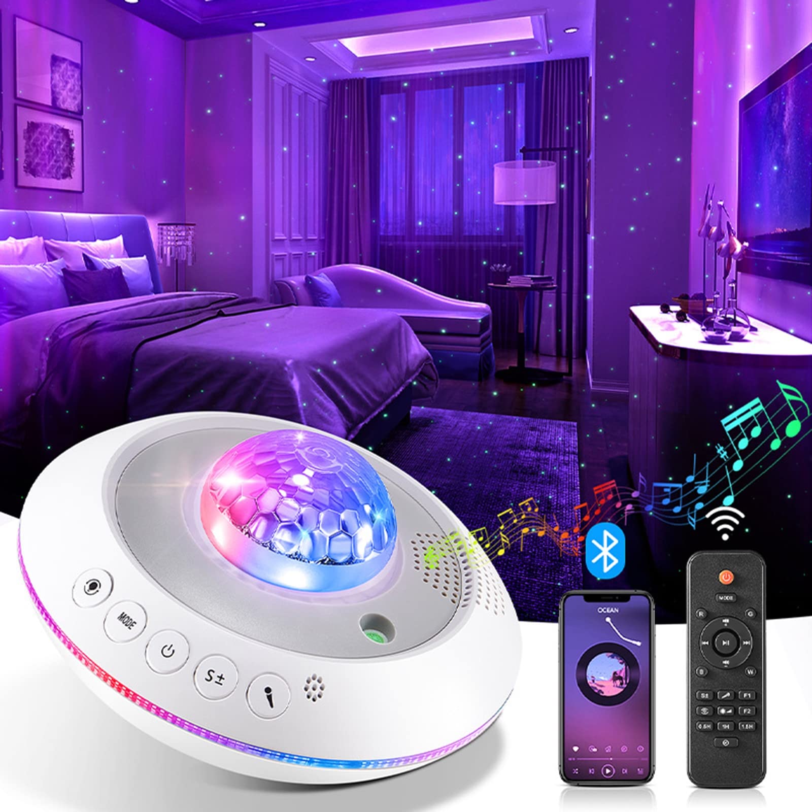 Projektor gwiazdowy, projektor Galaxy z 41 trybami, projektor światła nocnego z pilotem i zegarem, odtwarzacz muzyczny Star Light dla dzieci Dorośli Sypialnia/impreza/sufit/kojący sen