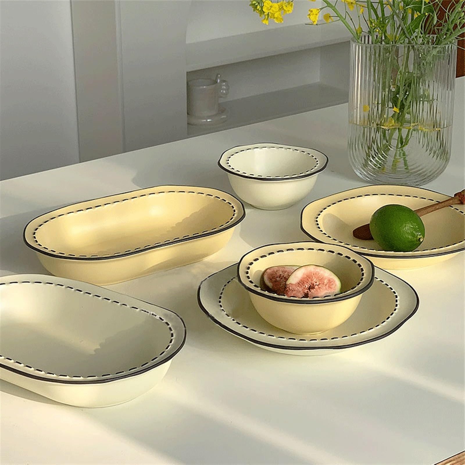 zastawa stołowa Zestaw ceramicznych zastaw stołowych Nieregularna miska do ryżu Miska na zupę Ceramiczny talerz na warzywa Paski Miski i naczynia domowe do kuchni Restauracji zestaw zastawy stołowej(P