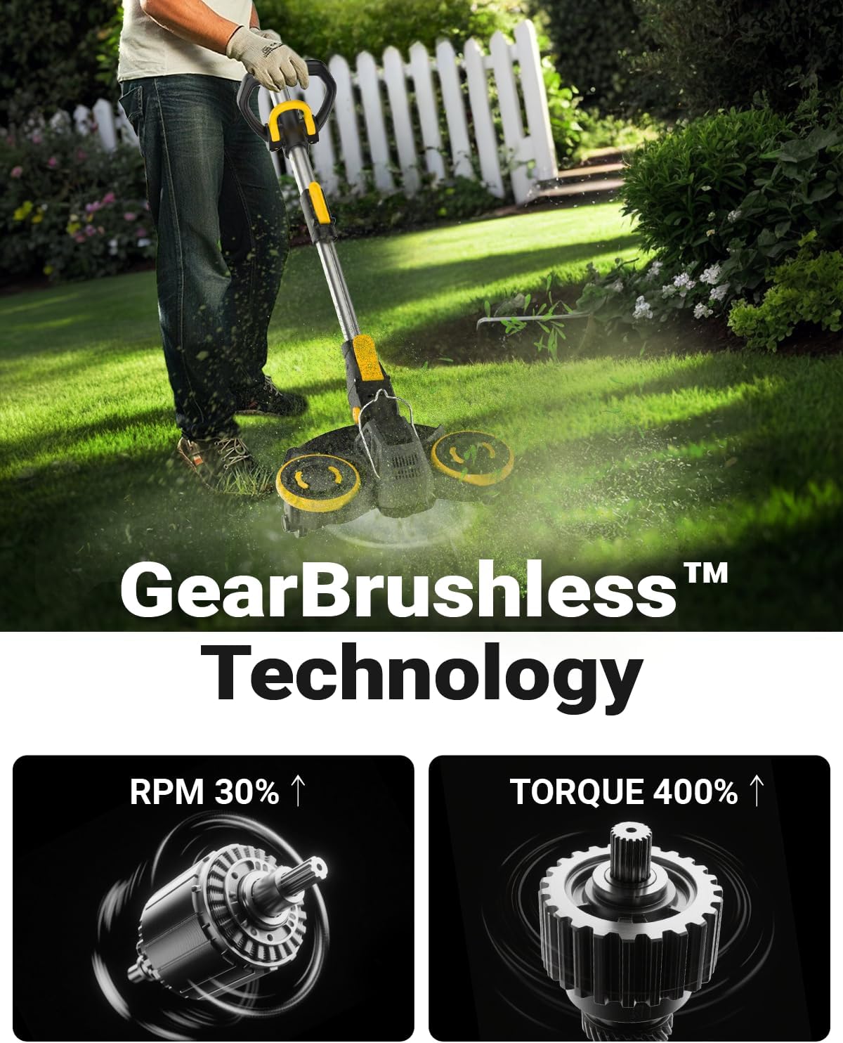 Cordless Weed Wacker with Brushless Motor, 10 Inch 3-in-1 Grass Trimmer& Edger & Lawn Mower with 4.0Ah Battery and Charger (One 4.0AH battry) - Image 2