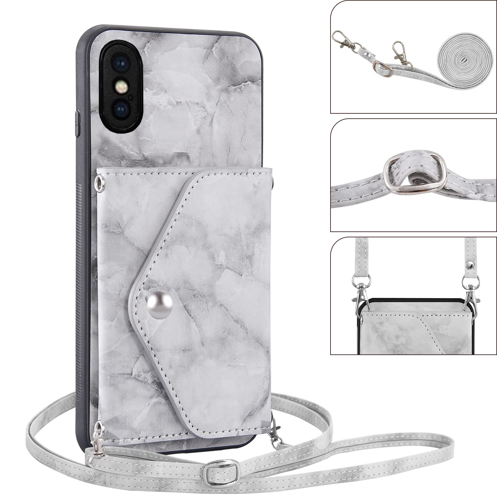 Custodia Portafoglio Asuwish Per IPhone Xs Max Con Supporto – Pelle Con 10 Slot Per Carte + Pellicola In Vetro E Catena – Protezione 360° – Colore Blu - 4