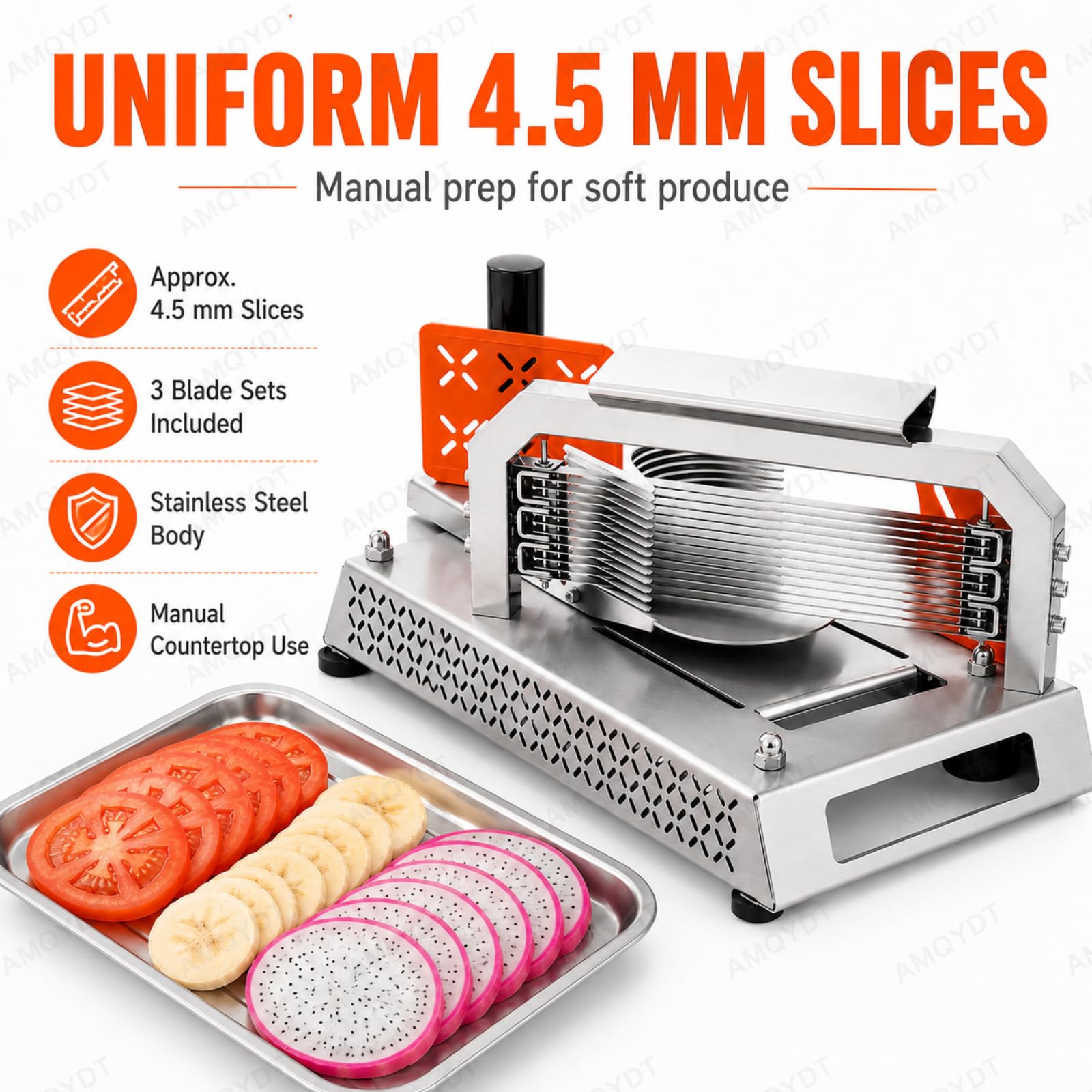 Gewerblicher Tomatenschneider, Manueller Gemüseschneider Für Die Arbeitsplatte Mit 4,5 Mm Edelstahlklingen, 3 Ersatzklingensätzen Für Die Gastronomie