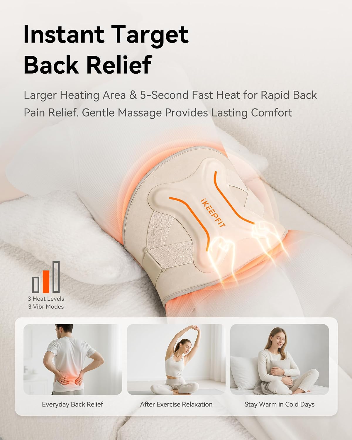 Condition photo showing New/Like New for ikeepfit cordless heating pad with massager for back pain relief: maxwarm 4.0, portable heated back brace with lumbar support for sciatica, large 8000mah battery,gift for women men