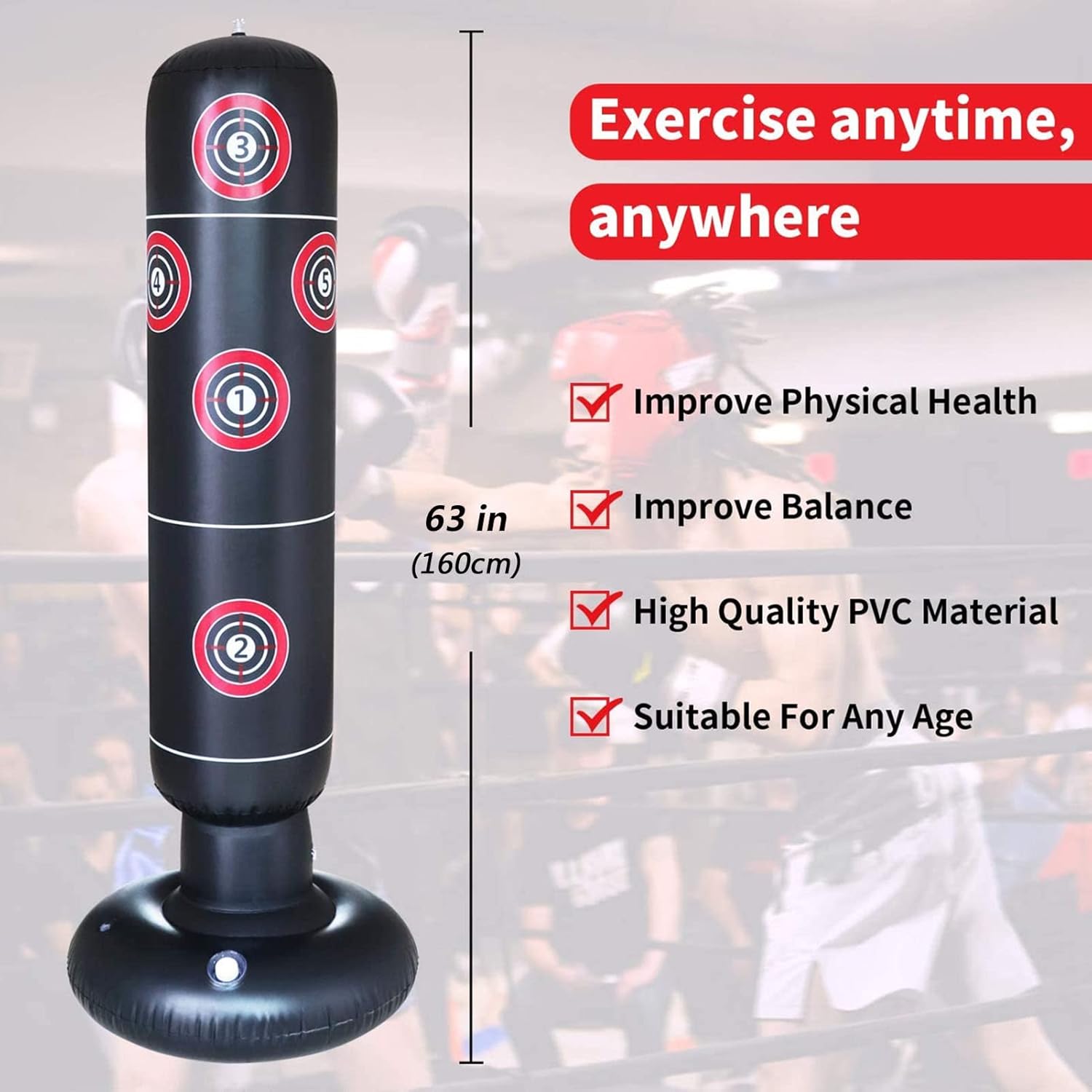 Inflatable Punching Bag Tumbler, Standing Thickened Boxing Bag Quick Rebound Agility Reaction Training for Adults Children Home Travel