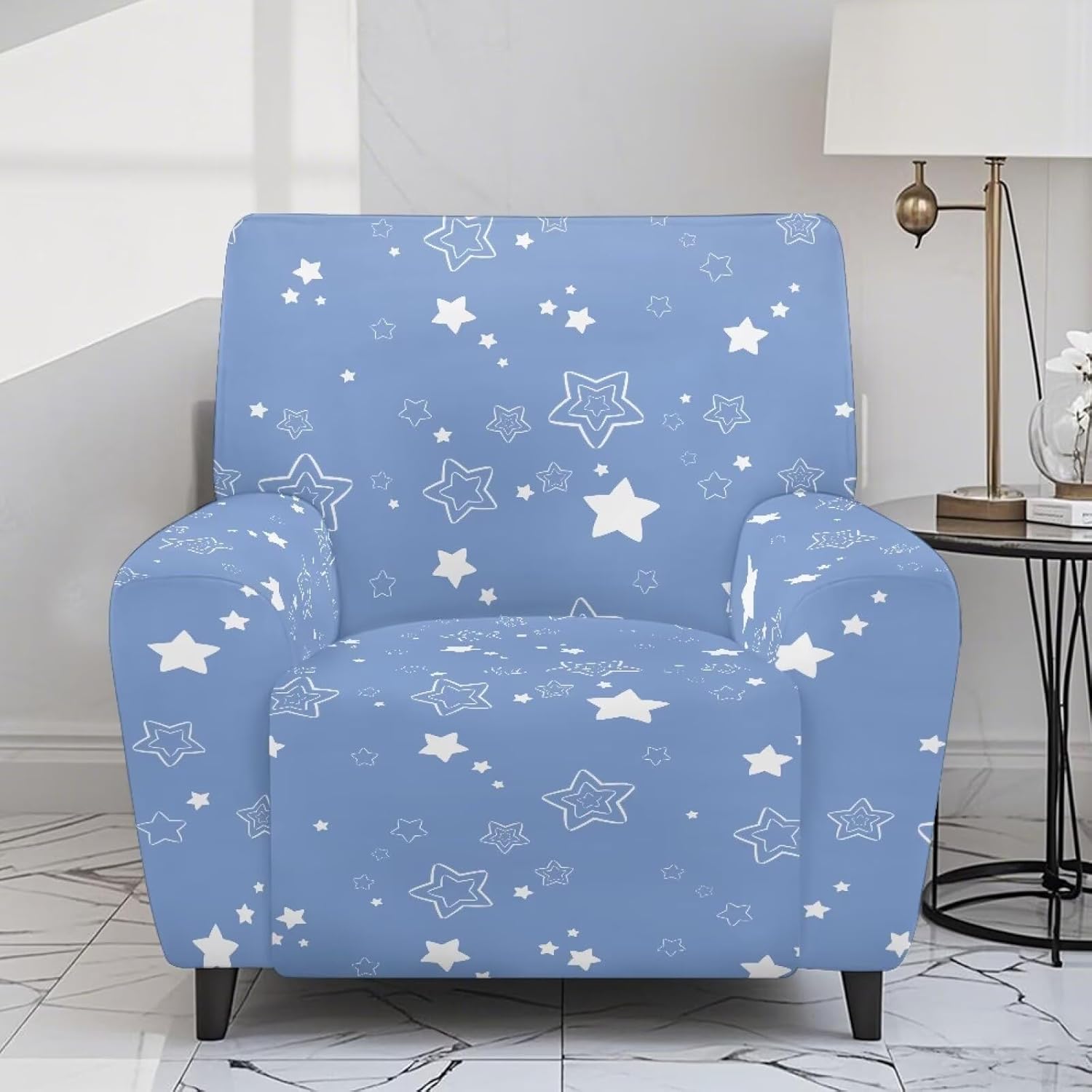 FOR U DESIGNS Dark Blue Starry Stretch Recliner Covers for Small Recliners 4-Piece with Elastic Edges and Pockets Non Slip Furniture Protector Reclining Slipcover Washable