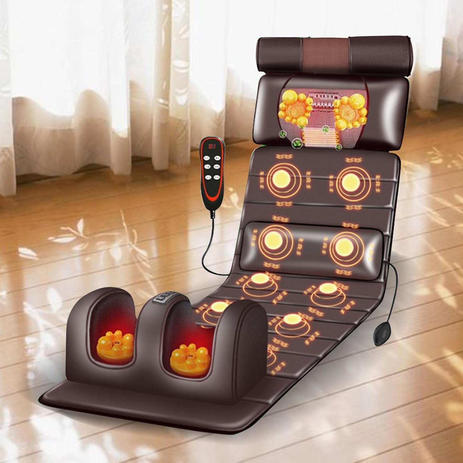 SEAHELTON Full Body Massager Chair Mat With Heat For Back Pain Relief, Back Massage Bed With 10 Vibrating Motors Whole Body Vibration, Kneading, And Massage Of The Neck, Spine, Waist, And Back, Brown SEAHELTON Full Body Massager Chair Mat With Heat For Back Pain Relief, Back Massage Bed With 10 Vibrating Motors Whole Body Vibration, Kneading, And Massage Of The Neck, Spine, Waist, And Back, Brown