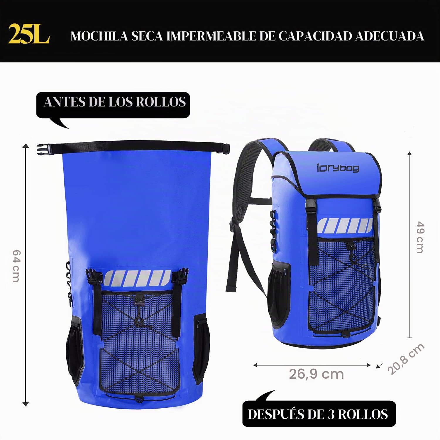 IDRYBAG Mochila Impermeable para Hombres 25L/45L, Bolsa Seca Impermeable para Kayak, Mochila Seca para Senderismo