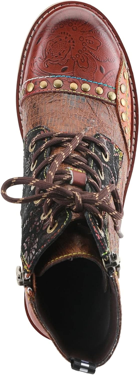 L'Artiste Rugup Leather Combination Booties for Women | Low Heel Ankle Boots for Women with Lace Up and Zipper Closure and Faux Fur Lining - Image 4