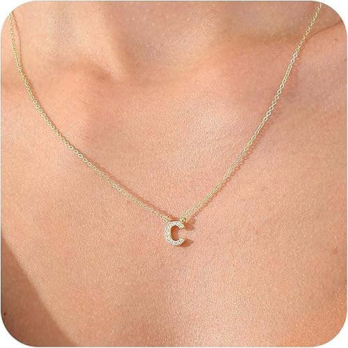 Initial Necklaces for Women, 14K Gold Plated Letter Necklace Dainty Gold Choker Necklaces for Women Trendy Name Necklace Personalized Gold Jewelry
