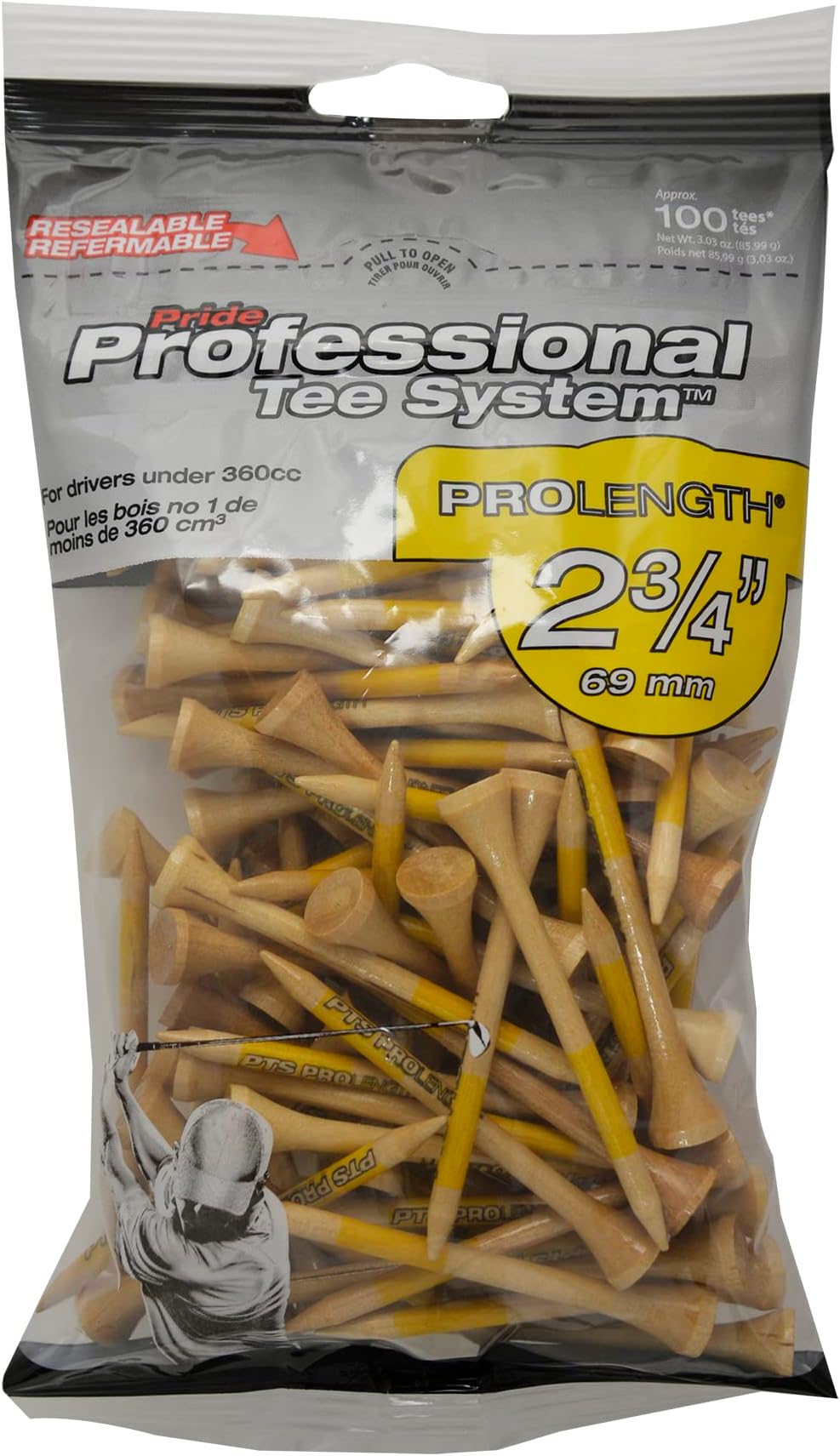 Pride Golf Tee Co. Prolength 2 3/4" Natural Golf Tees (100 Count)