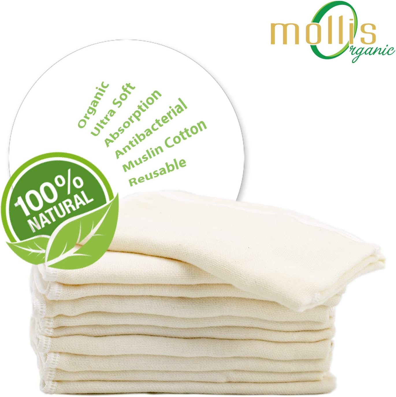 100% Organic Baby Washcloths- Premium Baby Muslin washcloths, Hand Towels, Baby Burp Cloths for Newborn- Soft Baby Wash Cloth and Muslin Washcloth for Sensitive Skin- 10+2 Pack 12x12 Inches (Beige)