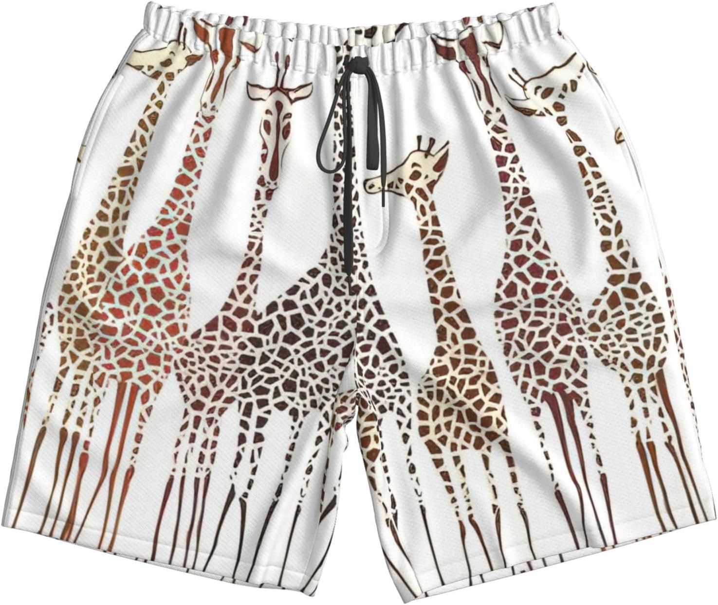 WURTON Cute Wild Cartoon Giraffes Print Men's Swim Trunks Quick Dry Beach Shorts with Pockets Lining Swimwear Bathing Shorts