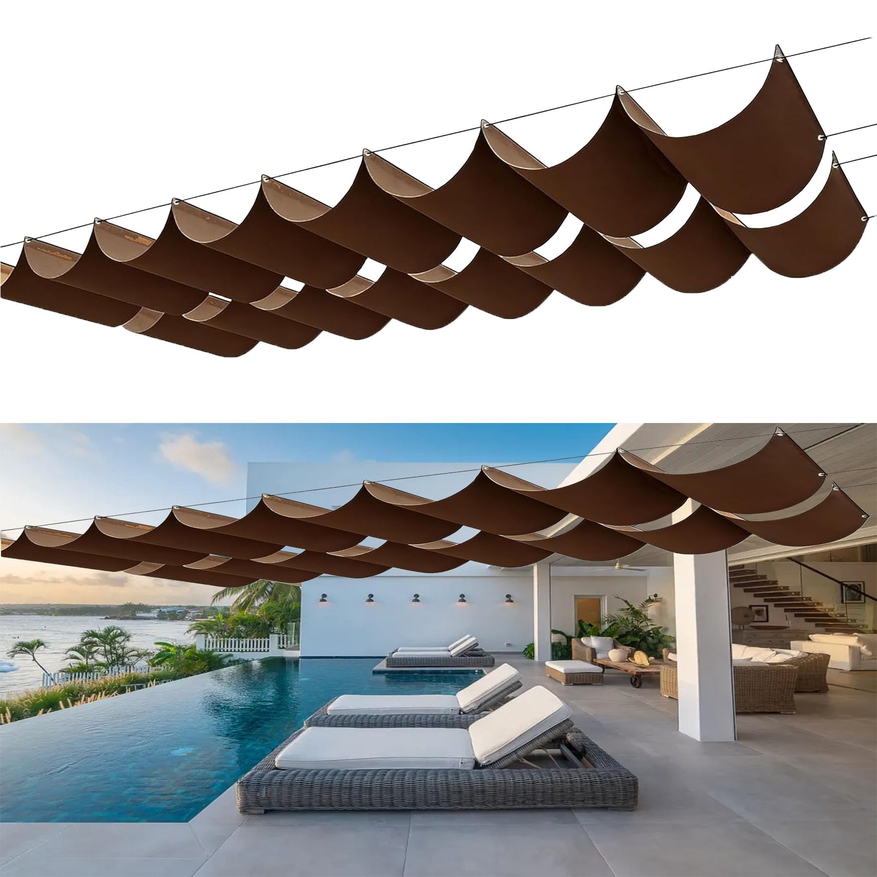 Voiles d'ombrage rétractable marron imperméable pour véranda et terrasse