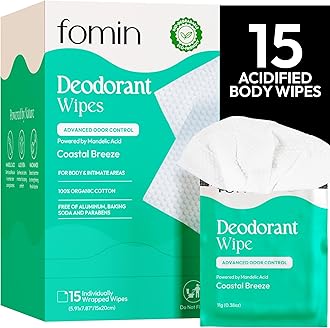 Acidified Travel Deodorant Wipes For Women & Men - 15 Count - Coastal Breeze - pH Balanced, Mini Deodorant Travel Size Wipe - Plastic-Free, Individually Wrapped Underarm Body Wipes