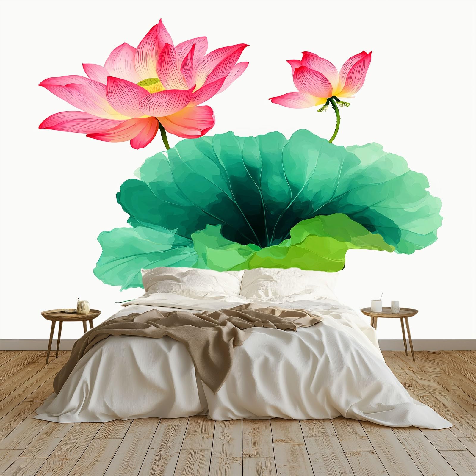 Fototapety Kwiaty Rośliny Liście lotosu Sztuka ścienna Tradycyjny chiński styl fototapeta do salonu, sypialni, papier premium 350 x 256 cm gobelin fotograficzny efekt 3D