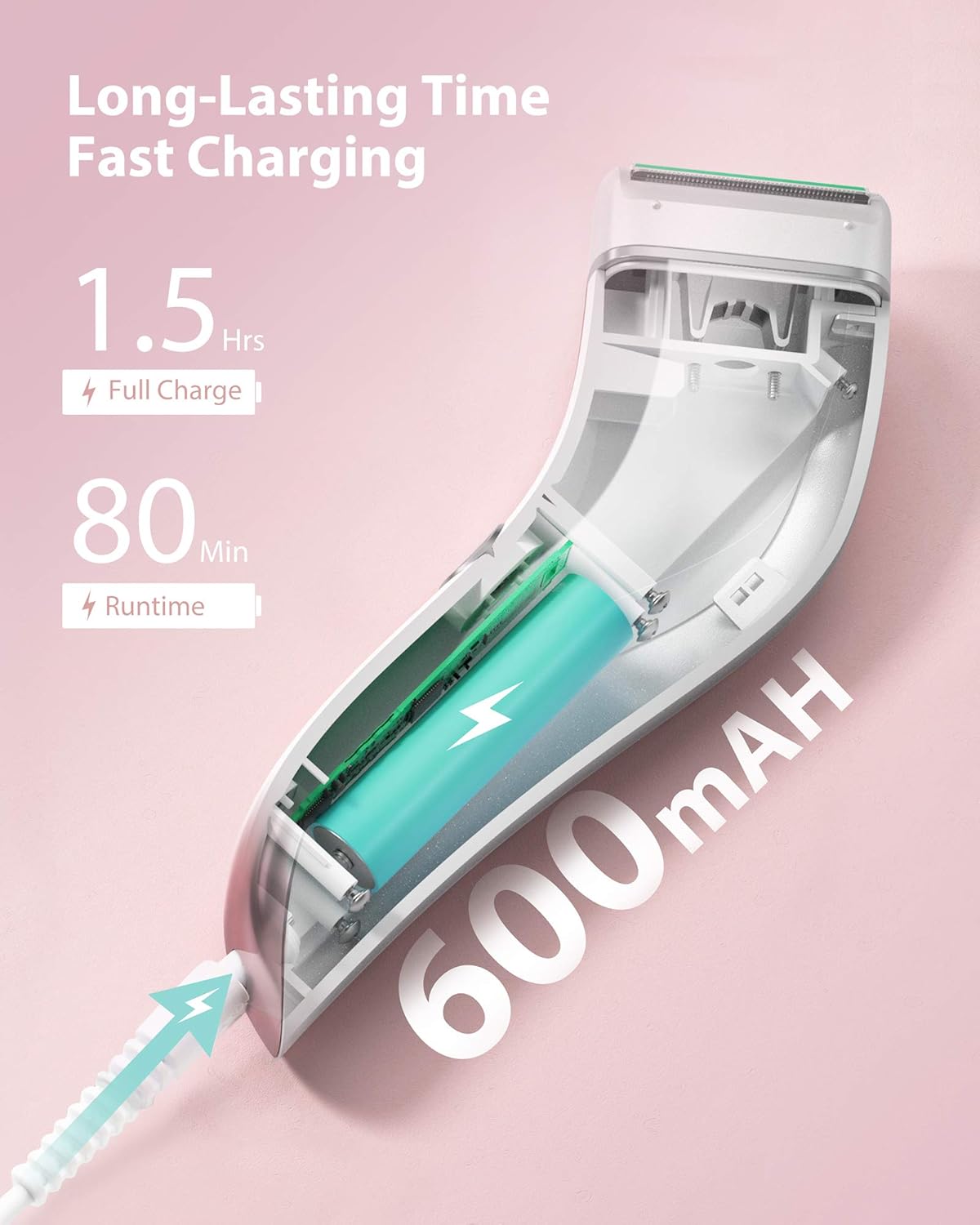 Lady Shaver Waterproof IPX7 Bikini Trimmer with Replacement Blades and LCD Display Rechargeable Cordless Women Razor for Arm Legs Underarms Bikini Area