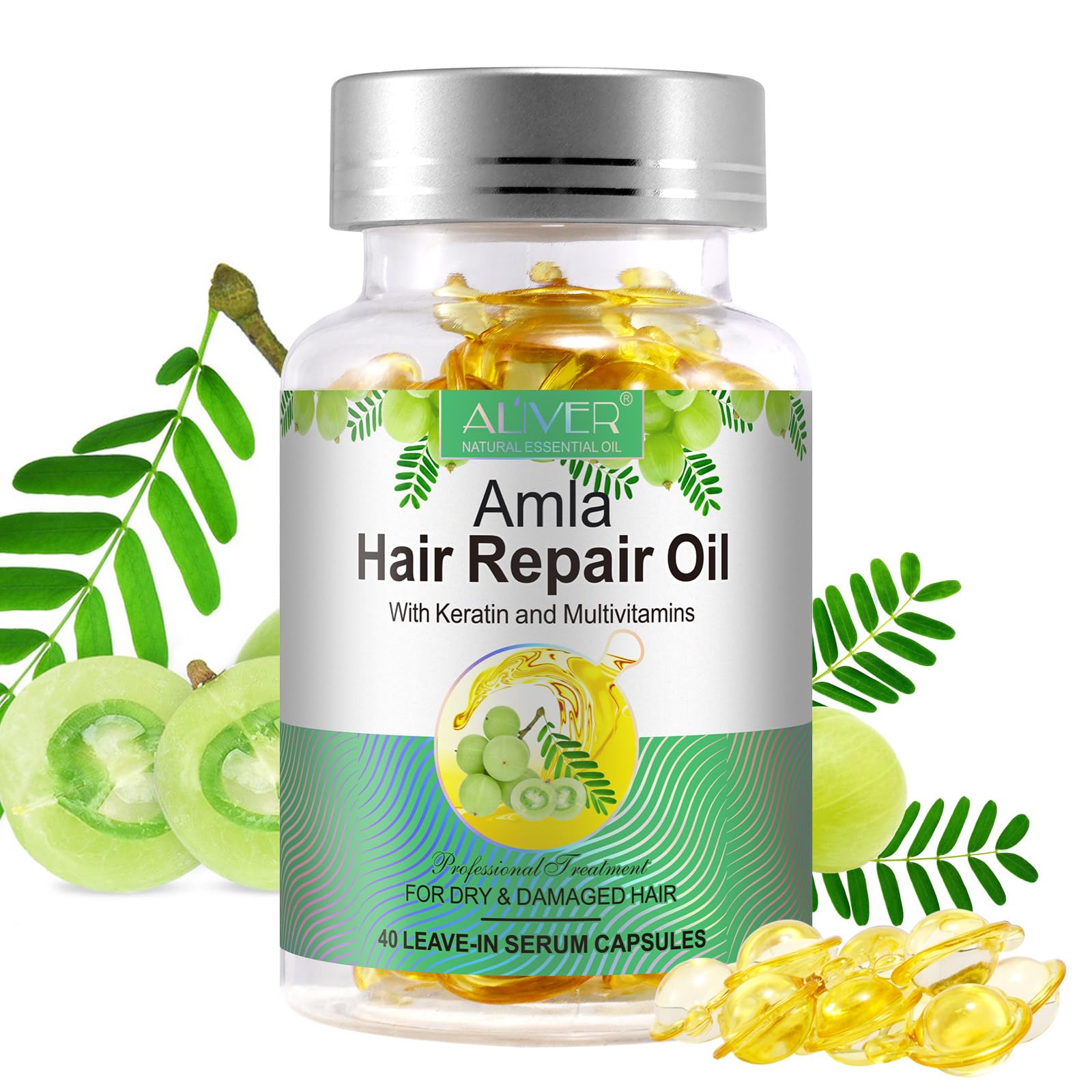 Amla Oil Capsules for Hair 40p - Cold Pressed, Rich in Antioxidants and Vitamins E A C B, Repairs and Strengthens Hair, Leaves Hair Hydrated, Smooth, Voluminous and Shiny (Amla)