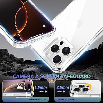 Ehr. iPhone 16 Pro Uyumlu Kamera Çıkıntılı Sert Sararmaz Kristal Mika Şeffaf Kılıf (Şeffaf, iPhone 16 Pro)